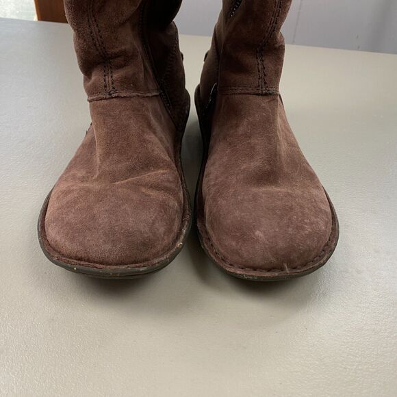 UGG Karyn Cuffed Suede Sheepskin Boots Womens 7 Brown Mid Calf - Picture 3 of 15